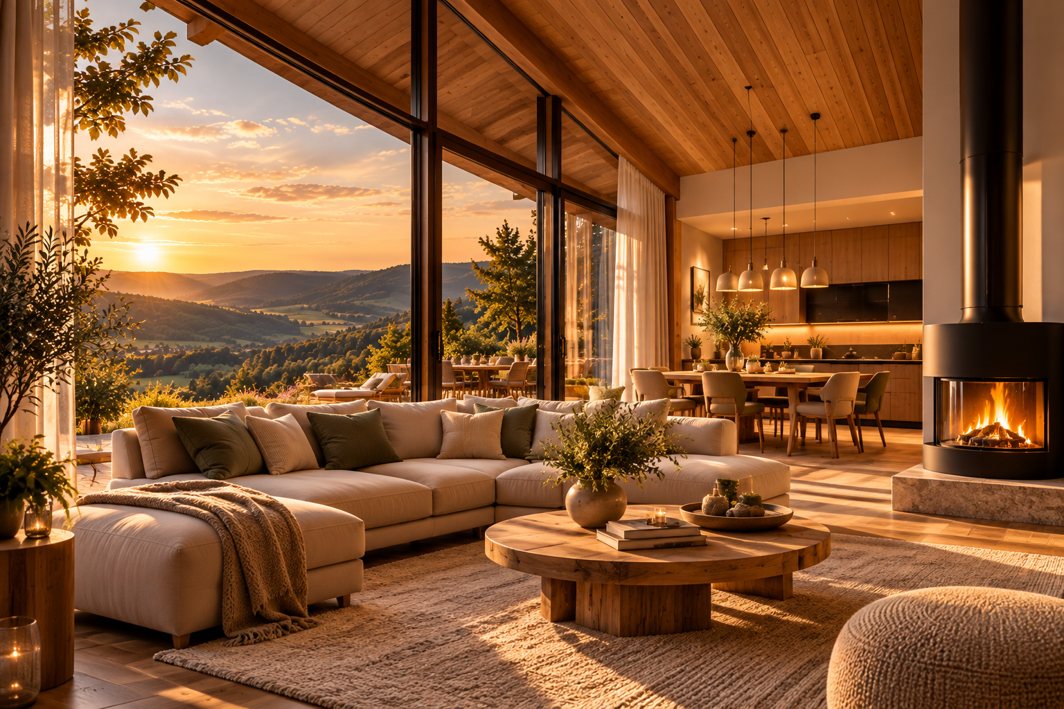 Moderner, warmer Chalet-Innenraum